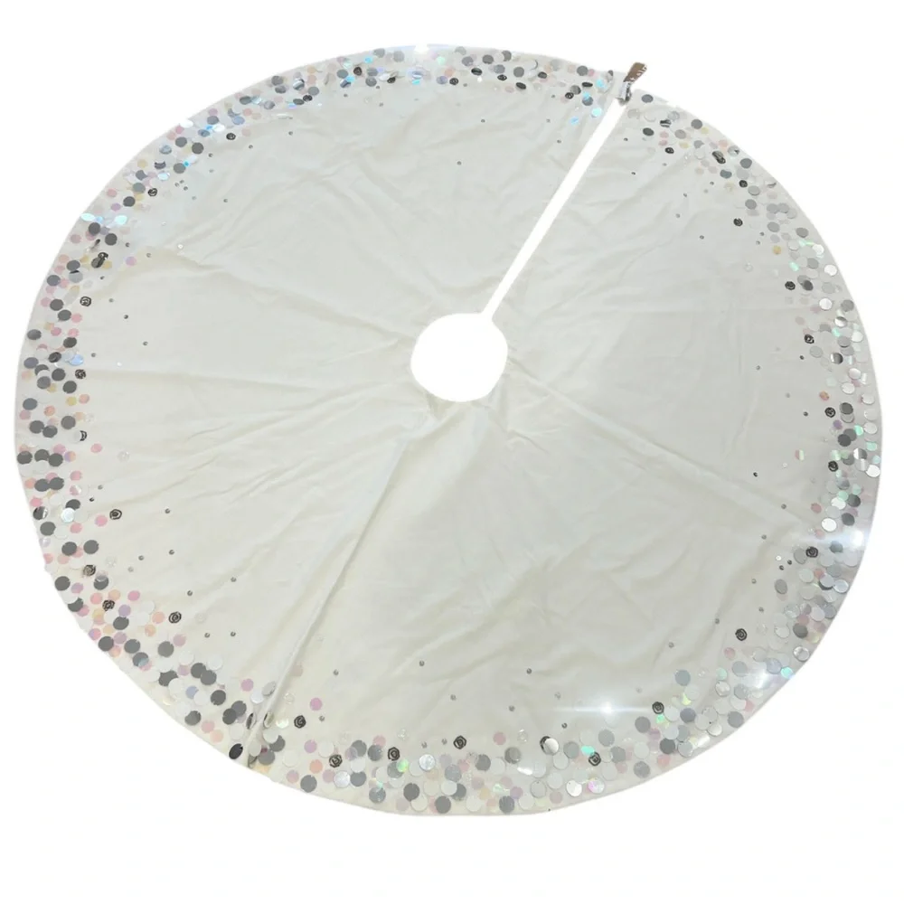 West Elm Cream Large Sequin Border Tree Skirt NWT 48” Round